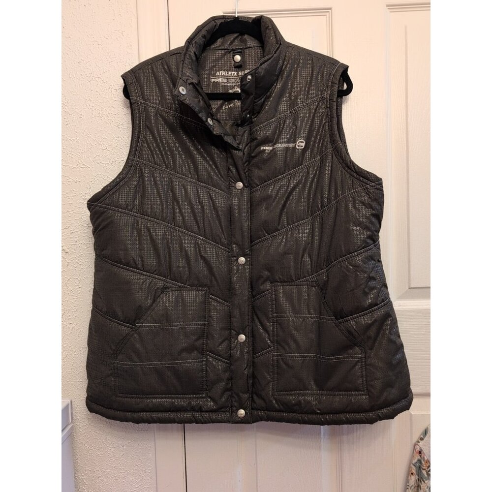 Free Country Athletx Series Black Puffer Vest Snap Button Pockets Lined Large